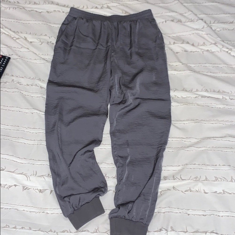 Gray satin joggers